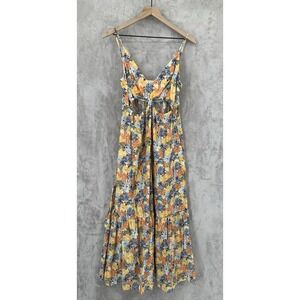 Abercrombie & Fitch Dress Large Petite Orange Blue Floral Cut Out Maxi Vacation